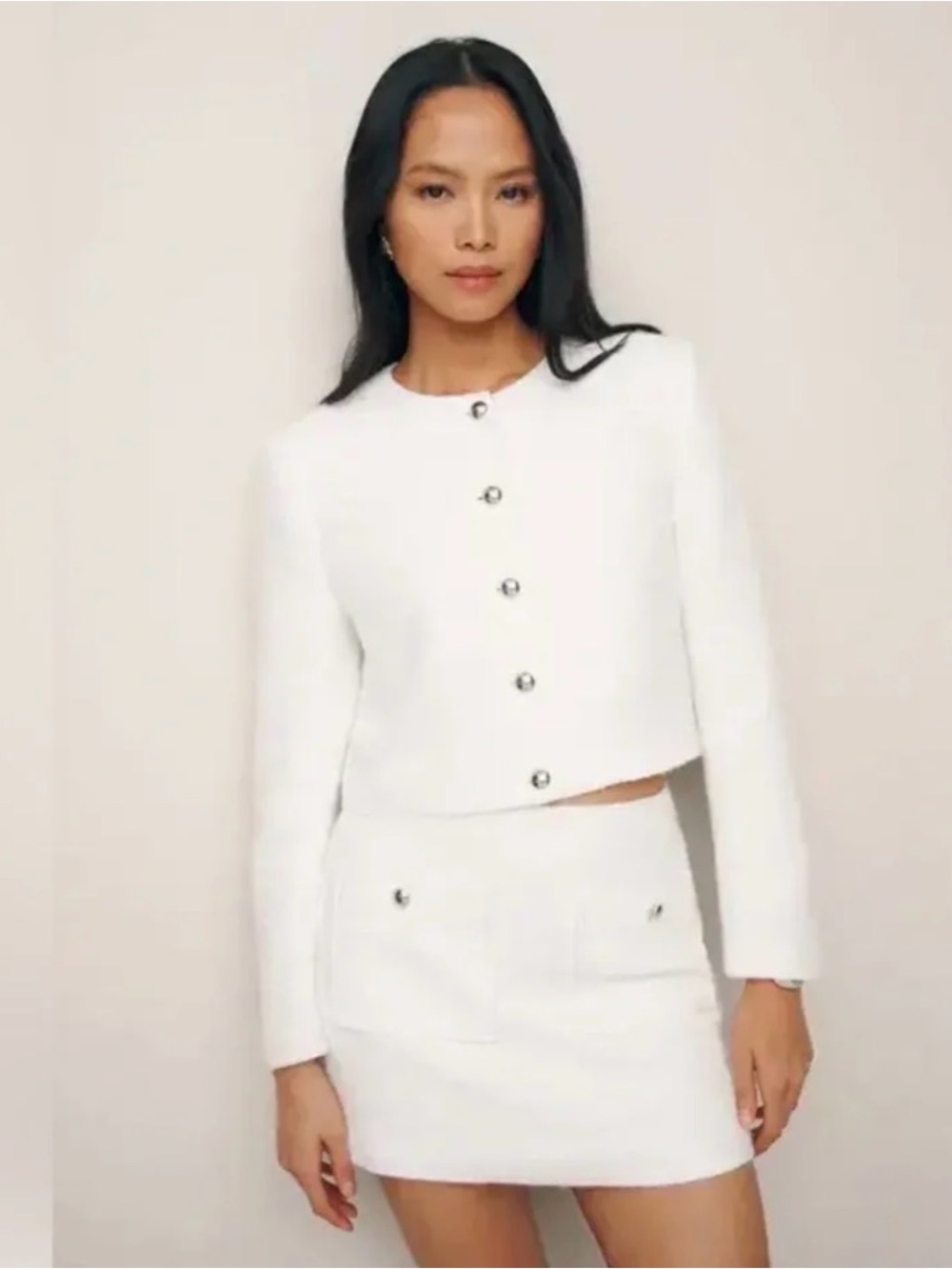 NWT Reformation white size SMALL Trista tweed cropped coat and Aurelia miniskirt